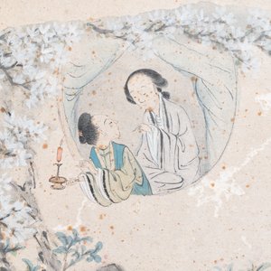Ecole chinoise, encre et couleurs sur papier, Qianlong: 'Deux figures auprès d'une fenêtre' — photo 4