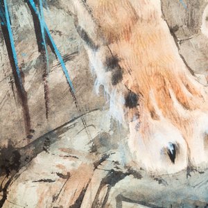 Ecole chinoise, encre et couleurs sur papier: 'Tigre accroupi', 20ème — photo 8