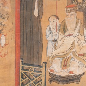 Ecole chinoise, encre et couleurs sur papier: 'Un des dix rois d'enfer', Qing — photo 4