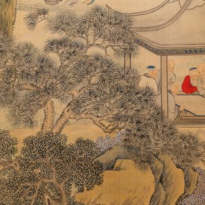 Ecole chinoise, encre et couleurs sur soie, 18/19ème: 'Des lettrés et leurs servants' — photo 3