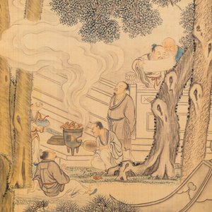 Ecole chinoise, encre et couleurs sur soie, 18/19ème: 'Des lettrés et leurs servants' — photo 4