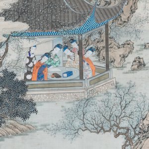 Ecole chinoise, encre et couleurs sur soie: 'Deux scène aux femmes au bord d'une fleuve', 19ème — photo 2