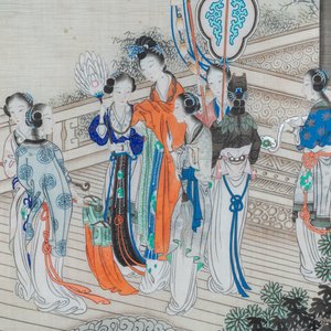 Ecole chinoise, encre et couleurs sur soie: 'Deux scène aux femmes au bord d'une fleuve', 19ème — photo 8