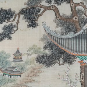 Ecole chinoise, encre et couleurs sur soie: 'Deux scène aux femmes au bord d'une fleuve', 19ème — photo 9
