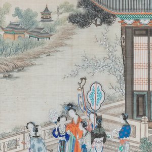 Ecole chinoise, encre et couleurs sur soie: 'Deux scène aux femmes au bord d'une fleuve', 19ème — photo 10