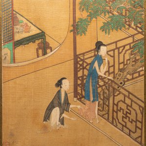 Ecole chinoise, encre et couleurs sur soie: Huit scènes érotiques et romantiques, 18/19ème — photo 12