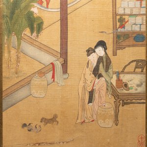 Ecole chinoise, encre et couleurs sur soie: Huit scènes érotiques et romantiques, 18/19ème — photo 14