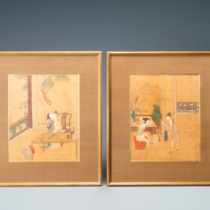 Ecole chinoise, encre et couleurs sur soie: Huit scènes érotiques et romantiques, 18/19ème — photo 3