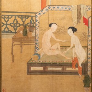 Ecole chinoise, encre et couleurs sur soie: Huit scènes érotiques et romantiques, 18/19ème — photo 9