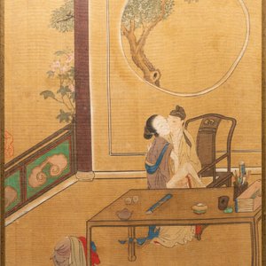 Ecole chinoise, encre et couleurs sur soie: Huit scènes érotiques et romantiques, 18/19ème — photo 10
