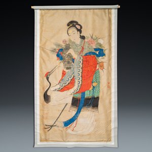 Ecole chinoise, encre et couleurs sur soie: 'Magu accompagnée d'une grue', 18/19ème — photo 2