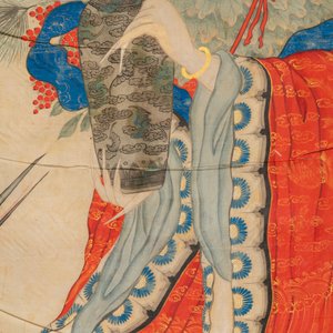 Ecole chinoise, encre et couleurs sur soie: 'Magu accompagnée d'une grue', 18/19ème — photo 4