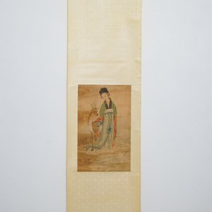 Ecole chinoise, encre et couleurs sur soie, Qing: 'Magu et cerf' — photo 2
