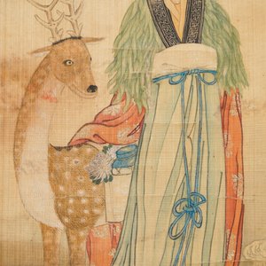 Ecole chinoise, encre et couleurs sur soie, Qing: 'Magu et cerf' — photo 4