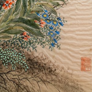 Ecole chinoise, encre et couleurs sur textile, 19/20ème: 'Canards et oiseaux' — photo 7