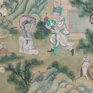Ecole chinoise, encre et couleurs sur toile: 'Quatre scènes narratives', 19ème — photo 12