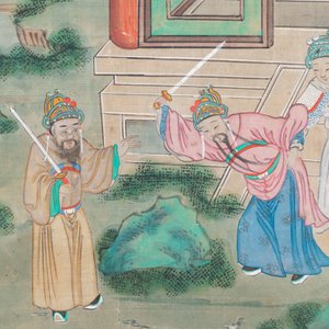 Ecole chinoise, encre et couleurs sur toile: 'Quatre scènes narratives', 19ème — photo 8