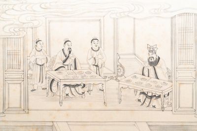 Ecole chinoise, encre sur papier, 19ème: 'Scène d'intérieur'