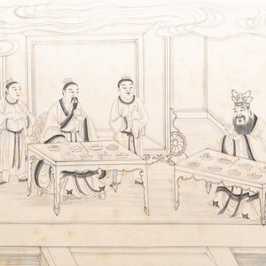 Ecole chinoise, encre sur papier, 19ème: 'Scène d'intérieur' — photo 1