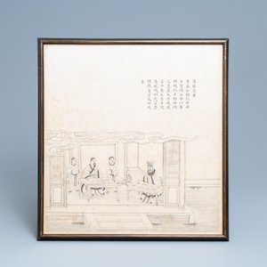 Ecole chinoise, encre sur papier, 19ème: 'Scène d'intérieur' — photo 2