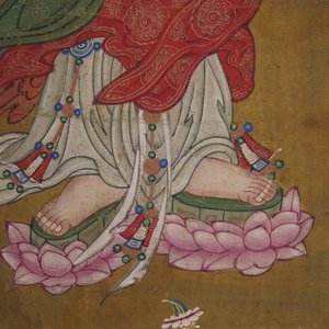 Ecole chinoise: La déesse Guanyin debout, encre et couleur sur papier, 18/19ème — photo 15