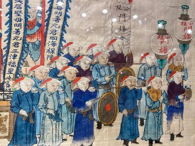 Ecole chinoise: La procession de pèlerinage du festival Dajia Mazu à Taiwan, encre et couleurs sur soie, Qing — photo 15