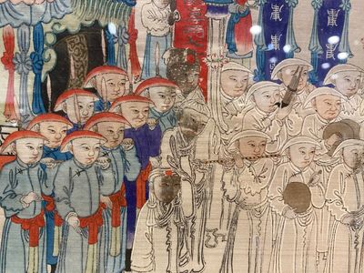 Ecole chinoise: La procession de pèlerinage du festival Dajia Mazu à Taiwan, encre et couleurs sur soie, Qing — photo 3