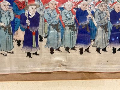 Ecole chinoise: La procession de pèlerinage du festival Dajia Mazu à Taiwan, encre et couleurs sur soie, Qing — photo 9