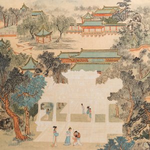 Ecole chinoise: Le jardin 'Da Guan Yuan', encre et couleur sur papier, 20ème — photo 5