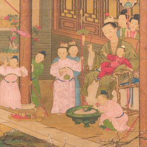 Ecole chinoise: 'L'empereur Qianlong avec des enfants', encre et couleur sur soie, 18/19ème — photo 5