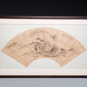 Ecole chinoise: 'Paysage montagneux', encre sur papier d'éventail, daté 1883 — photo 2