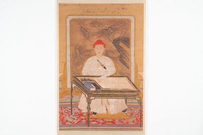 Ecole chinoise: 'Portrait de l'empereur Yongzheng', encre et couleur sur soie, 19/20ème — photo 1