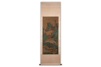 Ecole chinoise: 'Rassemblement dans la montagne', encre et couleur sur soie, 18/19ème