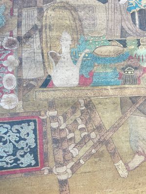 Ecole chinoise: 'Rassemblement sous le pin', encre et couleur sur soie, 18/19ème — photo 12