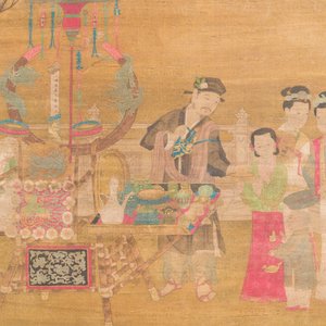 Ecole chinoise: 'Rassemblement sous le pin', encre et couleur sur soie, 18/19ème — photo 3