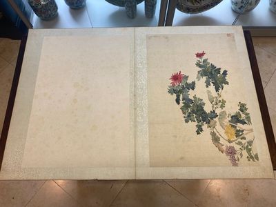Ecole chinoise : Sept œuvres avec des insectes et des pivoines, encre et couleur sur soie, 19/20ème — photo 17