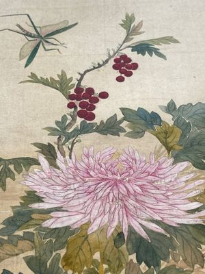 Ecole chinoise : Sept œuvres avec des insectes et des pivoines, encre et couleur sur soie, 19/20ème — photo 3