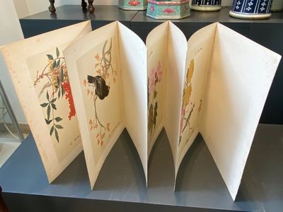 Ecole chinoise: Sept œuvres avec des oiseaux et des fleurs, encre et couleur sur soie, signées Jinghan 景涵, 19/20ème — photo 22