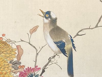 Ecole chinoise: Sept œuvres avec des oiseaux et des fleurs, encre et couleur sur soie, signées Jinghan 景涵, 19/20ème — photo 26