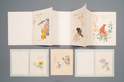 Ecole chinoise: Sept œuvres avec des oiseaux et des fleurs, encre et couleur sur soie, signées Jinghan 景涵, 19/20ème