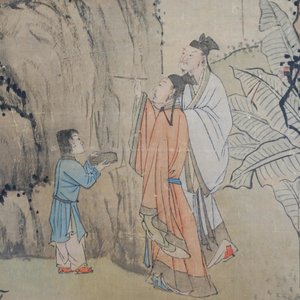 Ecole chinoise, signé Hua Yan (1682-1756), encre et couleurs sur papier: 'Lettrés dans un forêt montagneux' — photo 21