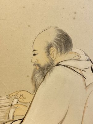 Ecole chinoise, signé Zhang Daqian 張大千 (1898-1983): 'Un sage et calligraphie', encre et couleurs sur papier, daté 1957 — photo 10