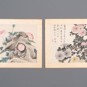 Ecole chinoise: Six œuvres avec des oiseaux, des fleurs et des fruits, encre et couleur sur papier, 19/20ème — photo 3