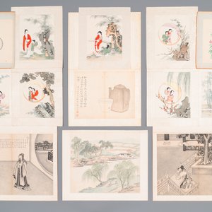 Ecole chinoise: Treize oeuvres diverses, encre et couleur sur papier et soie, signées Xiaocun 晓邨 et Futing 富廷, 19/20ème — photo 1