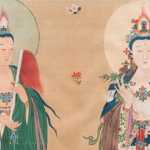 Ecole chinoise: 'Trois déesses bouddhistes', encre et couleurs sur soie, 18ème — photo 4