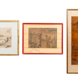 Ecole chinoise: trois oeuvres diverses, encre et couleur sur soie, une oeuvre signée Dai Xi 戴熙, 18/19ème — photo 1