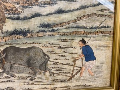 Ecole chinoise: Trois scènes de la production de riz, encre et couleurs sur soie, 19ème — photo 12