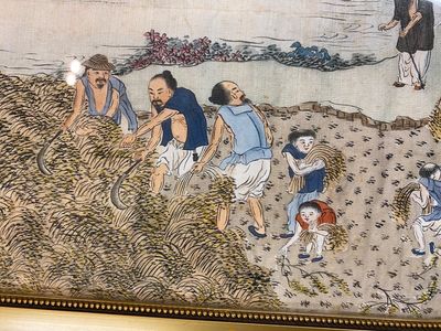 Ecole chinoise: Trois scènes de la production de riz, encre et couleurs sur soie, 19ème — photo 15