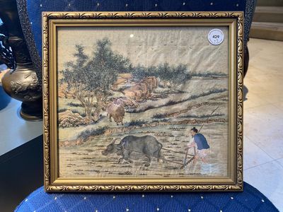 Ecole chinoise: Trois scènes de la production de riz, encre et couleurs sur soie, 19ème — photo 2