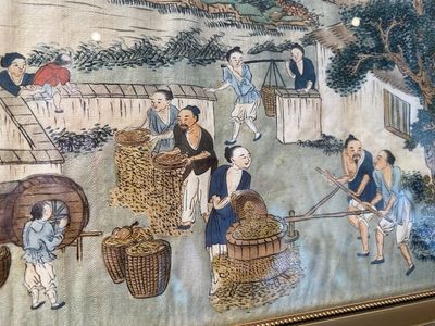 Ecole chinoise: Trois scènes de la production de riz, encre et couleurs sur soie, 19ème — photo 5